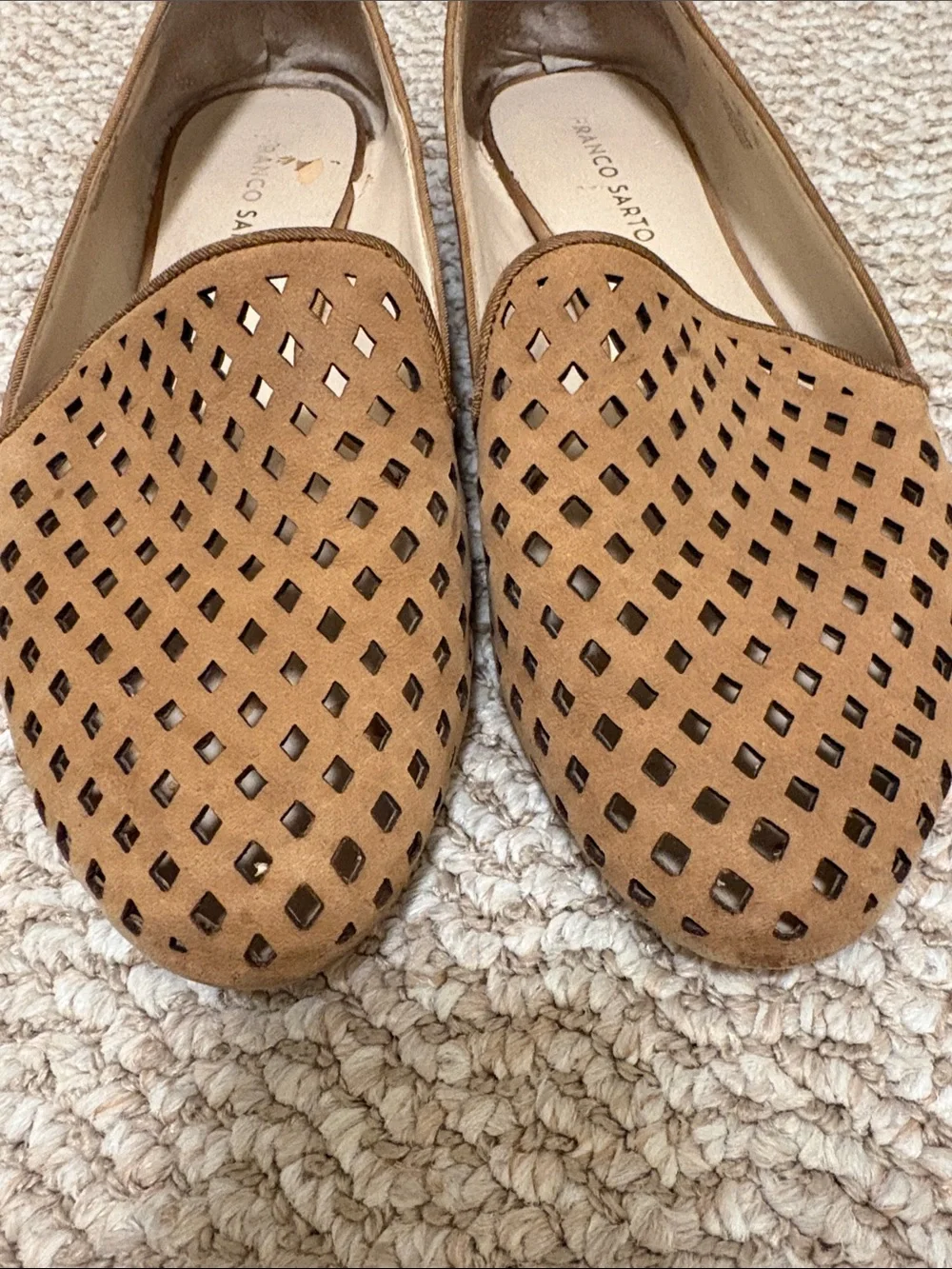 Franco Sarto Tan Perforated Pointed-Toe Leather Flats Women’s 9